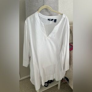 Lands' End White Linen V-Neck Top